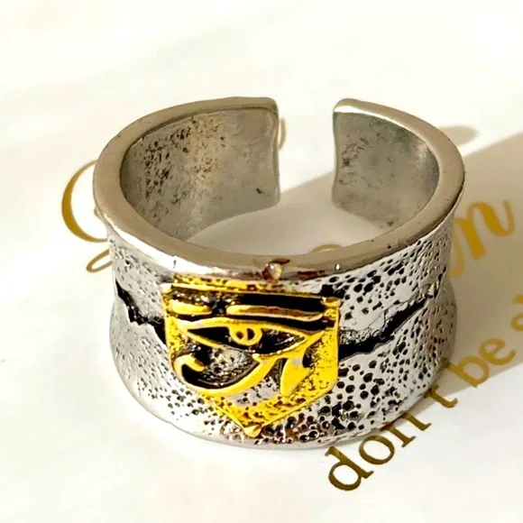 Silver and gold eye of Horus ring (free size) - Picture 1 of 4